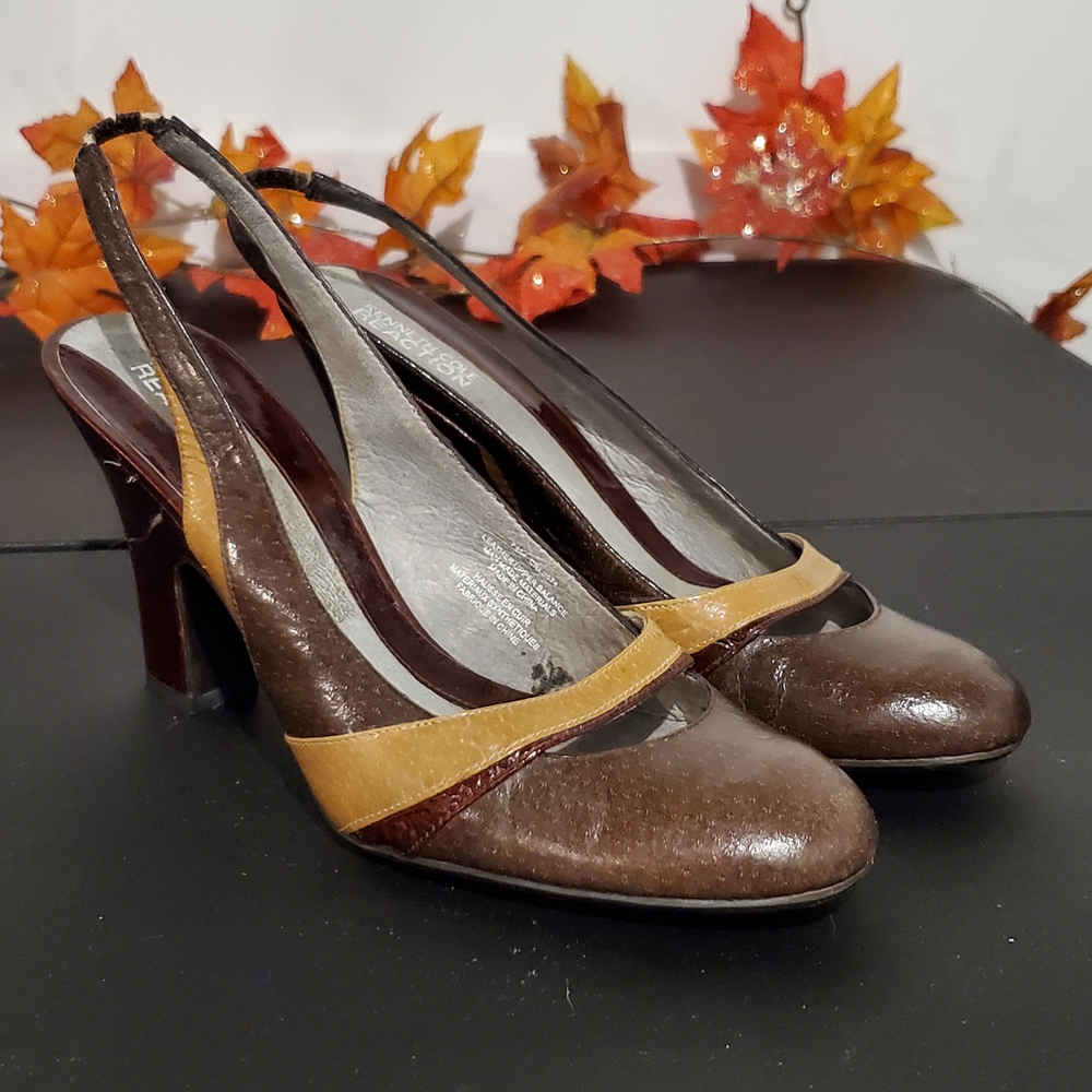 Kenneth Cole, Slingback Mary Jane Heels, Brown & Tan, Size 7.5